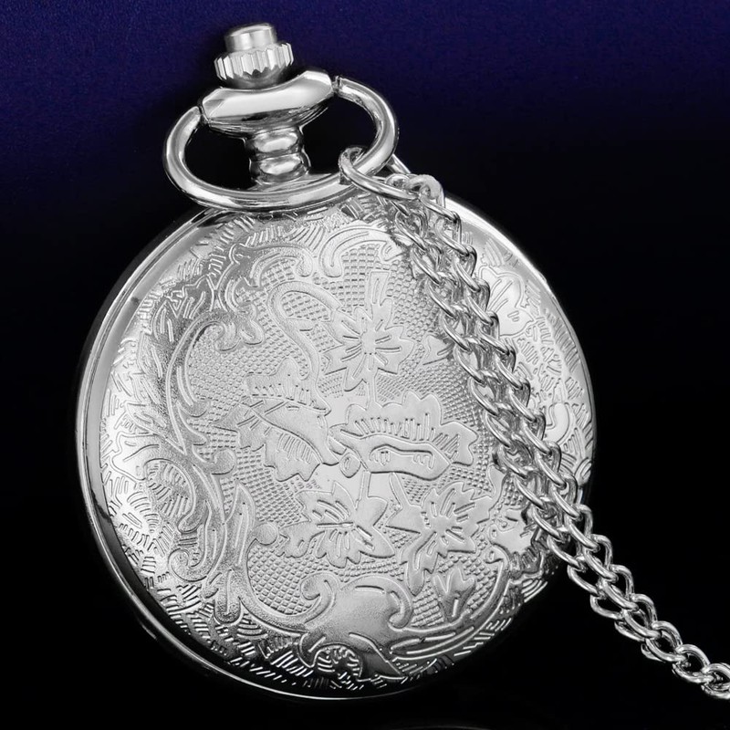 Tiong Pocket Watch Hollow Blue Star Design Roman Numerals Quartz