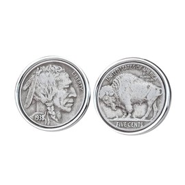 US 1938 Indian Head Buffalo Nickel Coin Silver Plated Cufflinks NEW