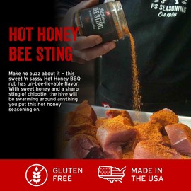 PS Seasoning Bee Sting - Hot Honey Chipotle BBQ Seasoning and Rubs for Smoking, Grilling, Baking - Sweet and Spicy Chipotle Flavor, Dry BBQ Rubs and Spices for Grilling Steaks, Pork, Chicken, Beef