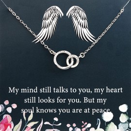 PLITI Sympathy Necklace In Memory of Loved One Gift Memorial Gift Remembrance Gift Angel Wing Gift Double Interlocking Circle Pendant (my mind necCA)