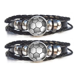 T TAKONE Football Party Bags for Boys, Pack of 2 Football Friendship Bracelets, Best Birthday Gifts for Children Who Love Football, Leather, Glass