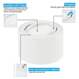 KYOTECH LED Surface-Mounted Spotlight, Flat, Swivelling, Surface-Mounted Ceiling Light, Diameter 80 x 50 mm, Including 5 W LED Module, Surface-Mounted Spotlight, Warm White, 3000 K, 400 Lumens, LED