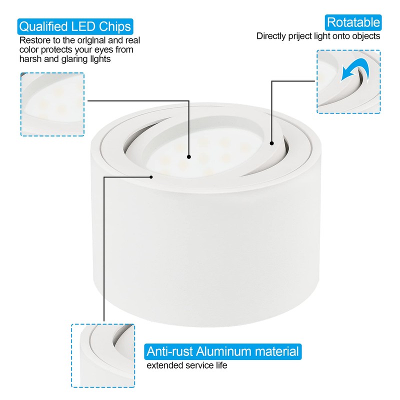 KYOTECH LED Surface-Mounted Spotlight, Flat, Swivelling, Surface-Mounted Ceiling Light, Diameter