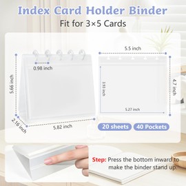 ATCYMI Index Card Holder Organizer Binder Stand Flip Flash Note Card Storage Book with 20 Double-sided Pocket Sleeves Discbound Postcard Organizer Notebook Photo Display Album for Desk (3"×5")