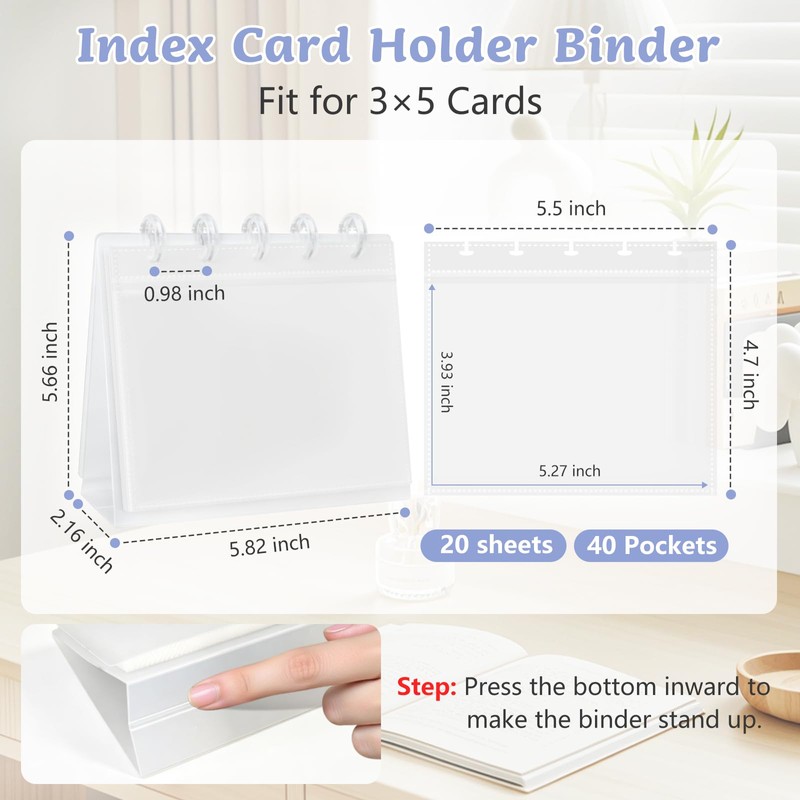 ATCYMI Index Card Holder Organizer Binder Stand Flip Flash Note