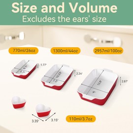 RUYOLIKS Baking Dish for Oven Ceramic Lasagna Pan 9×12.8 Inch Casserole Dishes Bakeware Set With Ramekin Large Deep Baking Dishes Rectangular Non-Stick Baking Pans for Kitchen Baking and Roasting Red