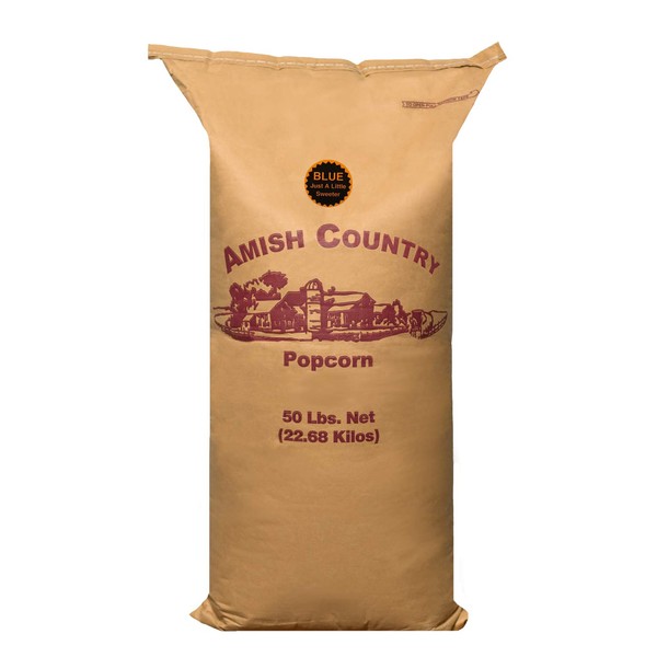 Amish Country Popcorn | 50 Lb Bag Blue Kernels | Old Fashioned with Recipe Guide (50lb Bag)