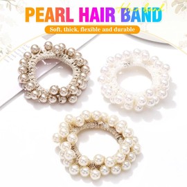 Banatra Pearl Hair Ties Beaded Hair Scrunchies Elastic Ponytail Holder Decorative Hair Accessories for Women and Girls (Pack of 3) (A)