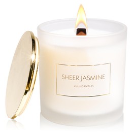 Lulu Candles | Sheer Jasmine | Smells Musky & Floral | Scent Notes: Jasmine, Musk & Tuberose | Luxury Scented Soy Jar Candle | Hand Poured in The USA | Highly Scented (9 Oz. with Gold Lid)