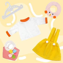 Baby Doll Clothes Outfits Overalls for 14-18 Inch Baby Dolls, 5Pcs Little Yellow Chicken Baby Doll Clothes Sweet Outfits with 1 Overall Dress, 1 Bib, 1 Handbag for 35-43cm Baby Doll Girls Birthday