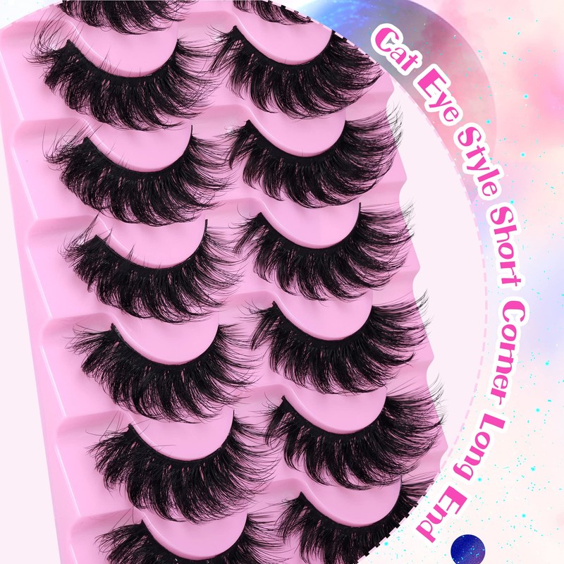 JIMIRE Cat Eye Lashes Faux Mink Eyelashes Fluffy 18MM Volume