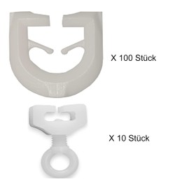 Raum² 100 T-gliders - incl. 10 stoppers, stoppers - starter set for T-rails, motorhome, curtain rollers, accessories (110 pieces)
