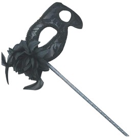 AZYOUNG Women's Black White Lace Veil Translucent Half Face Mask on Stick with Side Feather Flower-7PCS a Pack (Black)