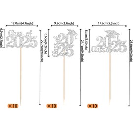 12 PCS Class of 2025 Graduation Centerpiece Sticks 2025 Graduation Diploma Cap Table Flower Centerpiece 2025 Senior Graduation Floral Decorations for 2025 Graduation Theme Party Decor Supplies Silver