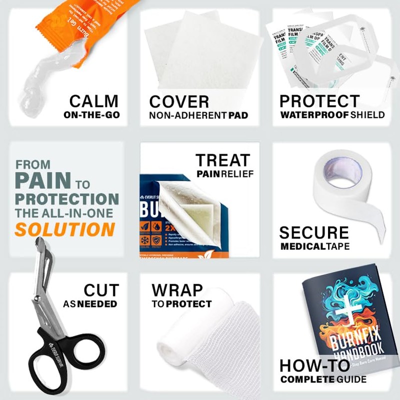 EVERLIT Kit Para Quemaduras Con Apósito Estéril Impermeable | Apósitos