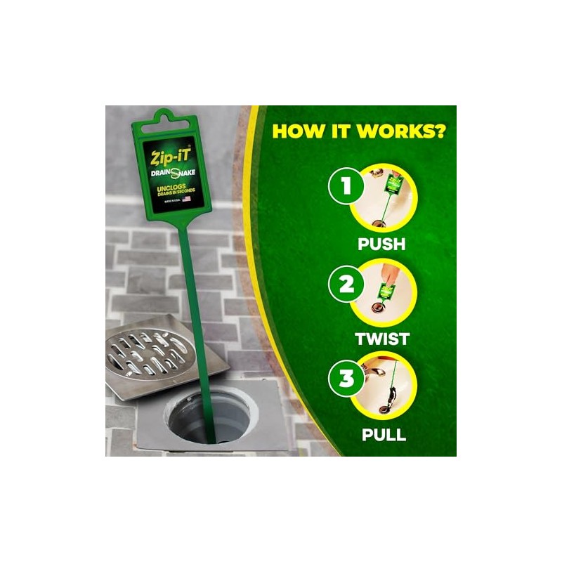 Zip-It Drain Clog Remover – 25-Inch Flexible Hair Snake Tool