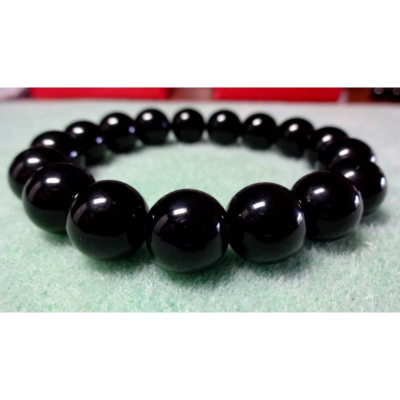 RAYON Black Onyx Bead Bracelet for Men Women Stretch 12mm