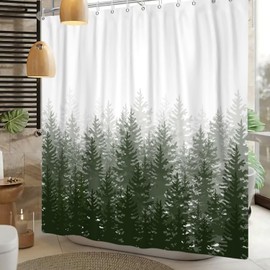 Leowefowa Forest Shower Curtain Green Misty Foggy Pine Trees Nature Woodland Landscape Spring Curtain for Bathroom Rustic Mountain Trees Curtains Decor Fabric Waterproof with Hooks 72x72 inch