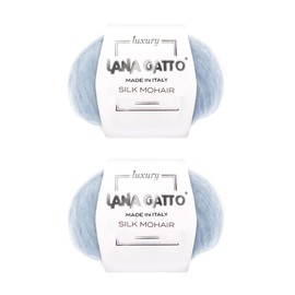 Silk Mohair Yarns for Knitting, Lana Gatto Luxury Silk Mohair Line, 50 gr., 424 mt, / 1,8 oz., 464 yds, (Light Blue - 7264, 2)