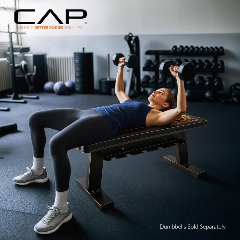 CAP Barbell Flat Bench with Dumbbell Storage, black