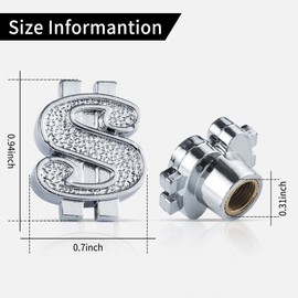 GaRhomxy Car Tire Valve Stem Caps, Wheel Tire Valve Caps 4 Pack US Dollar Sign Tire Valve Stem Caps for Men Women, Tire Air Caps Cover for Cars Bikes SUV Trucks Motorcycles Accessories(Sliver)