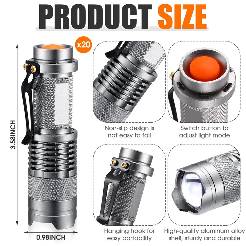 20 Pieces LED Flashlight Torch Mini 3 Mode Tactical Flashlights
