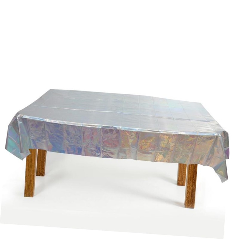 LABRIMP Iridescent Rainbow Tablecloth for Party Decorations Wedding Disposable Table