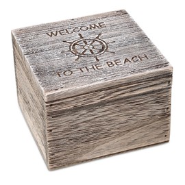 CoTa Global Driftwood Jewelry Box - Medium Sized Handcrafted Nautical Jewelry Box with Ship Wheel Decoration, Accent Tabletop Home Decor, Beach Sea Shell Jewelry Storage Organizer - 4.5 Inches