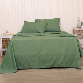 LINENWALAS Single Size Flat Sheet Only, 100% Cotton Percale Flat Sheet Single Size, Crisp and Cooling Breathable Bed Linen, Soft Luxury Premium Cotton Top Sheet 180x275 CM (Avocado Green)