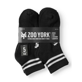 Zoo York Socks Half Cushion Ankle Quarter 5 Pairs Pack Black Men's Size 9-13