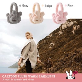 Bseical Ear Warmers Winter Rabbit Earmuffs, Plush Earmuffs for Winter, Cute Rabbit Pattern Design Earmuffs, Adjustable, for Birthday, Christmas, Party Gift, gray