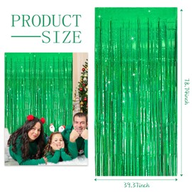 3 Pack Green Streamers Backdrop Jungle Party Decorations Foil Fringe Backdrop Curtains Photo Booth Backdrop for Birthday Dinosaur Animal St Patrick's Day Football Christmas Party Decorations