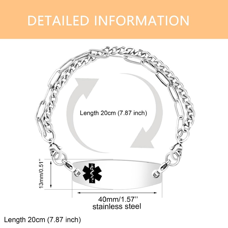 Oneress Blood Thinner Awareness Medical Alert Bracelet Multilayer Stainless Steel