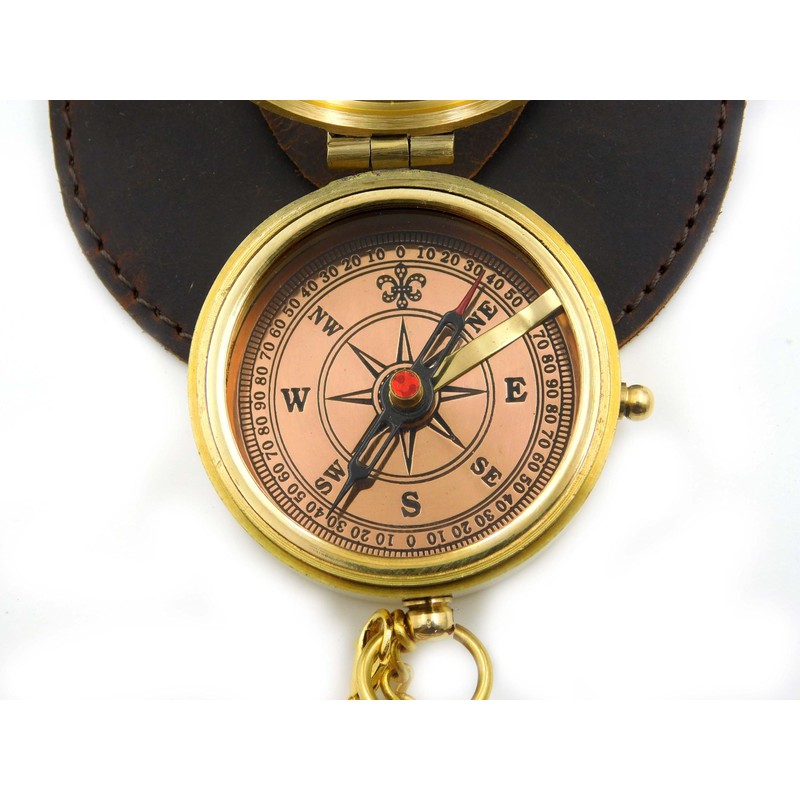 KHUMYAYAD Vintage Antique Brass Compass with Leather Case for Outdoor
