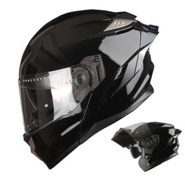 1Storm Motorcycle Modular Full Face Helmet DOT Adults Street Bike Flip up Dual Visor Sun Inner Shield Anti Fog Pinlock Ready Shield: Glossy Black
