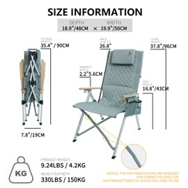 ARURU Reclining Camping Chair, Heavy Duty Folding Chairs with 4-Stage Adjustable High Back for Adults, Compact Foldable Outdoor Patio Reclining Chair with Storage Bag (Cyan, 2 Pack)