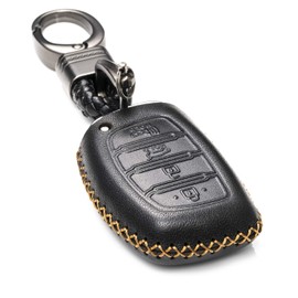 Vitodeco Leather Keyless Entry Remote Control Smart Key Case Cover Compatible for Hyundai Elantra, Sonata, Tucson (4 Buttons, Black)
