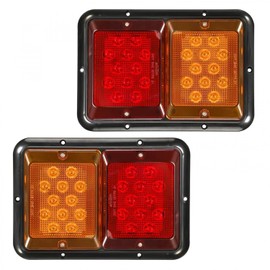 Partsam 2Pcs Double Led Trailer Tail Lights Horizontal Mount Dual Stop Turn Signal Tail Lights 24 LED Surface Mount RV Double Led Taillights RV Double Led Turn Tail Lights 12V IP67 Black Base w Gasket