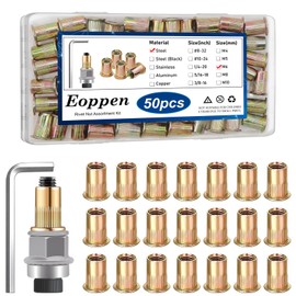 Eoppen 50Pcs M6 Rivet Nuts with Hand Rivet Nut Tool, Carbon Steel Flat Head Threaded Insert Nut Kit for Furniture, Automotive, Marine and Decoration