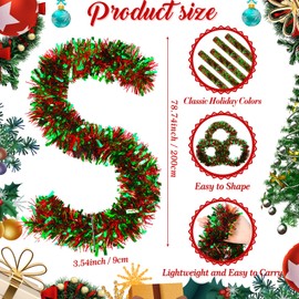 Cindeer 66 Feet Christmas Tinsel Garland Decoration Chunky Tinsel Thick Hanging Luxury Tinsel for Christmas Party Indoor and Outdoor Decor(Red, Green)