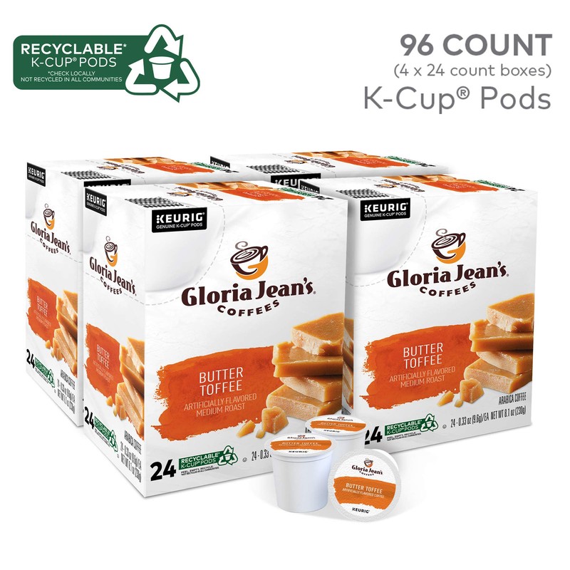 Gloria Jean's Coffees Butter Toffee, Single-Serve Keurig K-Cup Pods, Flavored