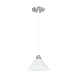 Aspen Creative 61100A Adjustable One-Light Mini Pendant Ceiling Light, Transitional Design in Satin Nickel Finish with Frosted Glass Shade, 6-1/2" Wide
