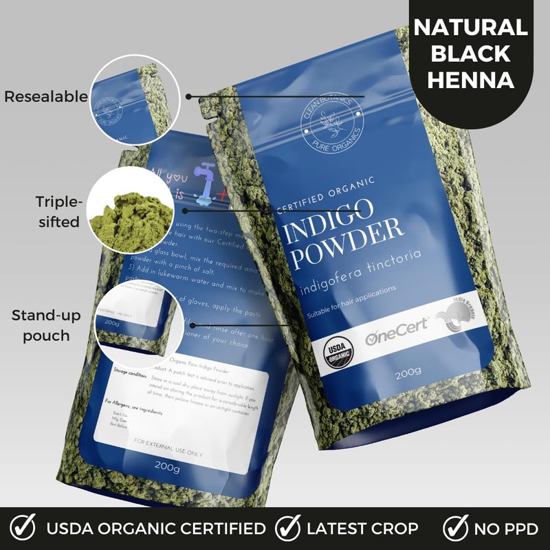 200g Organic Certified Indigo Powder 100% Pure Mendhi Hair Colour
