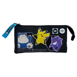 CYPBRANDS Unisex Kids Pokémon Portatodo Triple-Geo Pencil Case Black, black