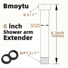 6 Inches Black Shower Head Extension Arm, Shower Arm Extender for Rain and Handheld Shower Head, Solid Stainless Steel Straight Bathroom Extension Arm,Female to Male NPT 1/2 Inch