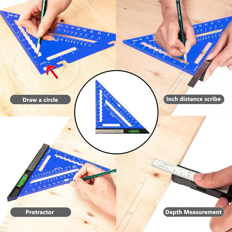 Beslands 7 inch Rafter Square with Level, Aluminum Metal Triangle