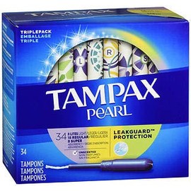 Tampax Pearl Plastic Tampons Triple Pack Unscented - 34 ct