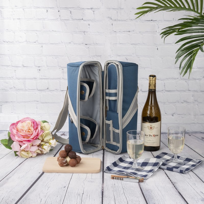 2 Person Insulated Deluxe Wine Cooler Bag with Accessories, Perfect