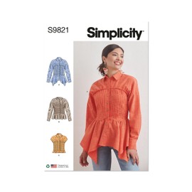 Simplicity Misses' Blouse with Collar, Sleeve and Hemline Variations Sewing Pattern Kit, Design Code S9821, Sizes 16-18-20-22-24, Multicolor