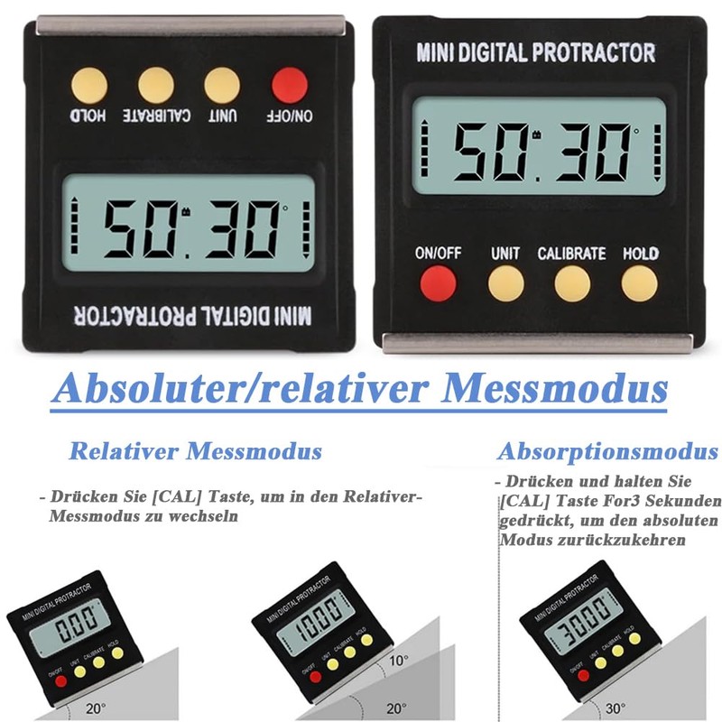 Mesee Digital LCD Protractor, Mini Digital Inclinometer Magnetic Base, Level